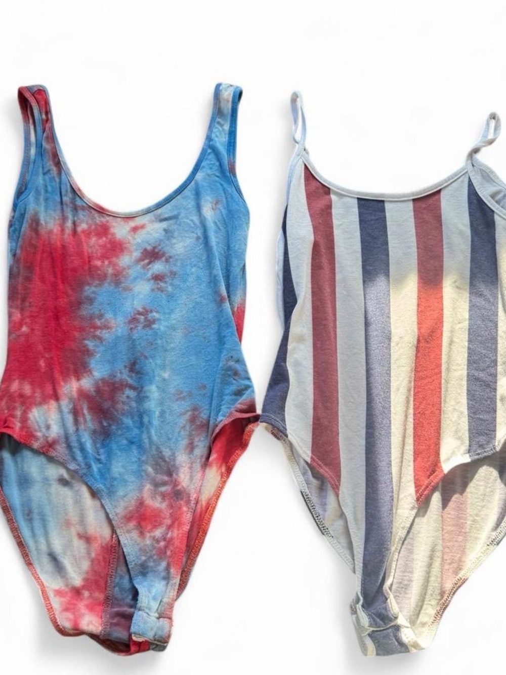 Charlotte Russe red, white, and blue tie-dye bodysuits bundle